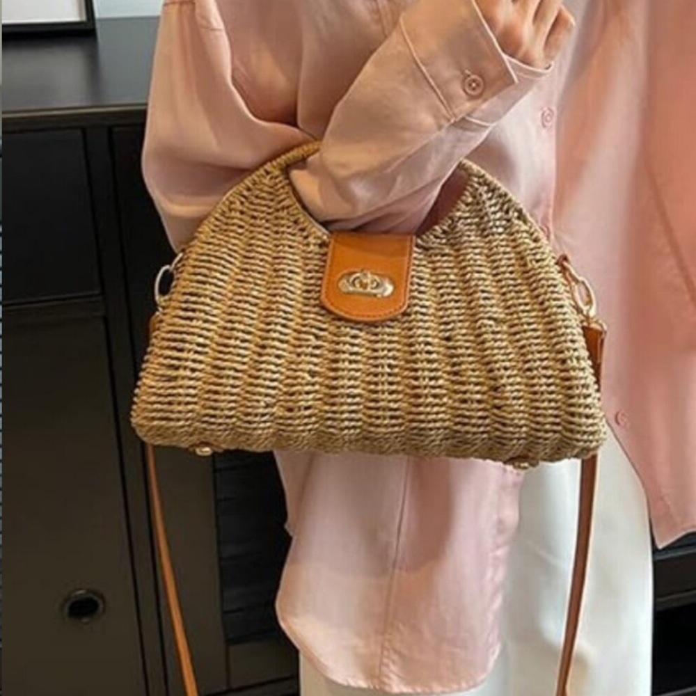 Straw Hand-woven Top-handle Crossbody Tote Bag - Picture 5 of 8